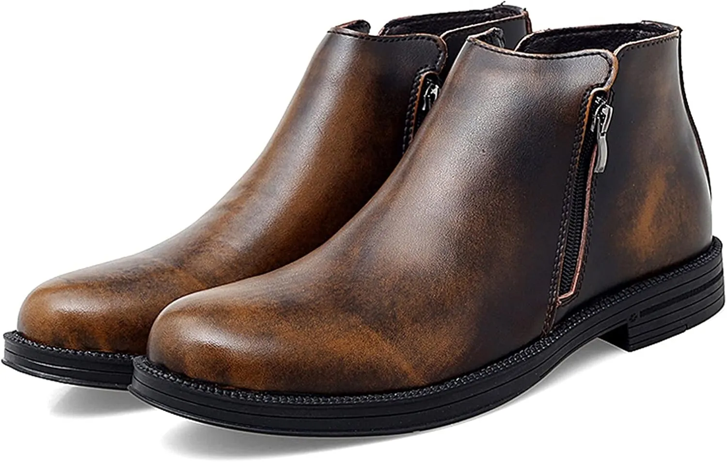 Men's Chelsea Ankle Boots Double Side Zip Retro Cowhide Leather Waterproof Non Wearable Dress Fashion Slip On
