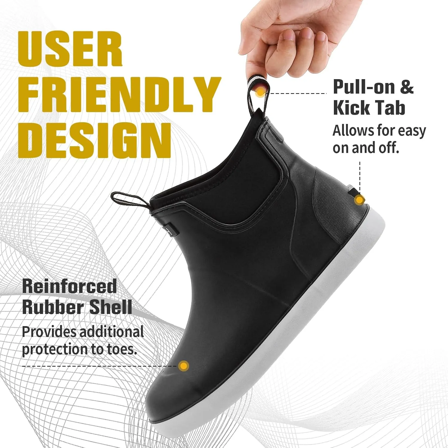 Men's Deck Boots, Waterproof Ankle Rain Boots Men Anti-Slip Traction, Outdoor Rubber Fishing Garden Boots High-Performance Shoes for Farming