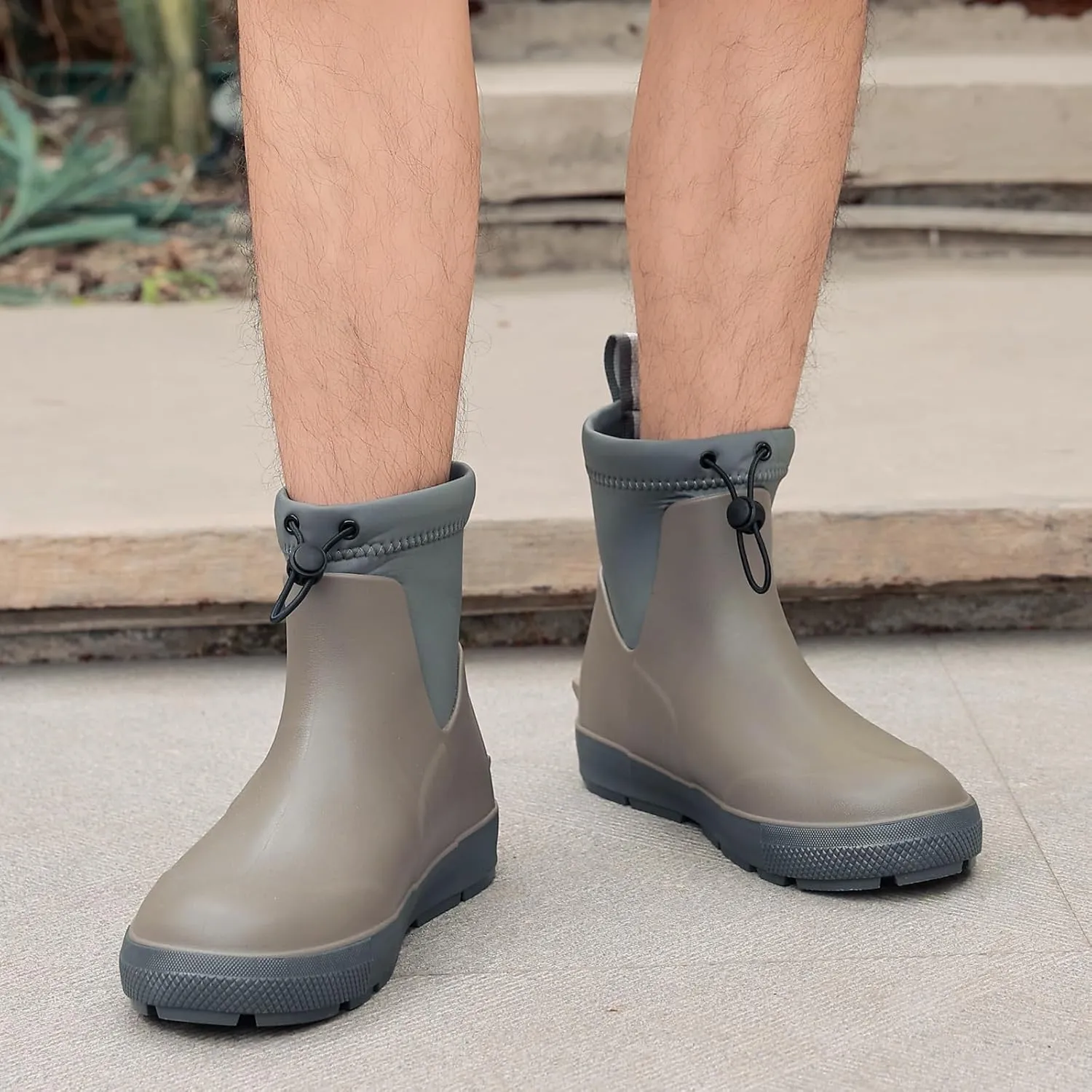 Men's Deck Boots,Ankle Rubber Rain boots Waterproof Anti-Slip Waterproof Shoes, Fishing Boating Boots Water Work Shoes for Men