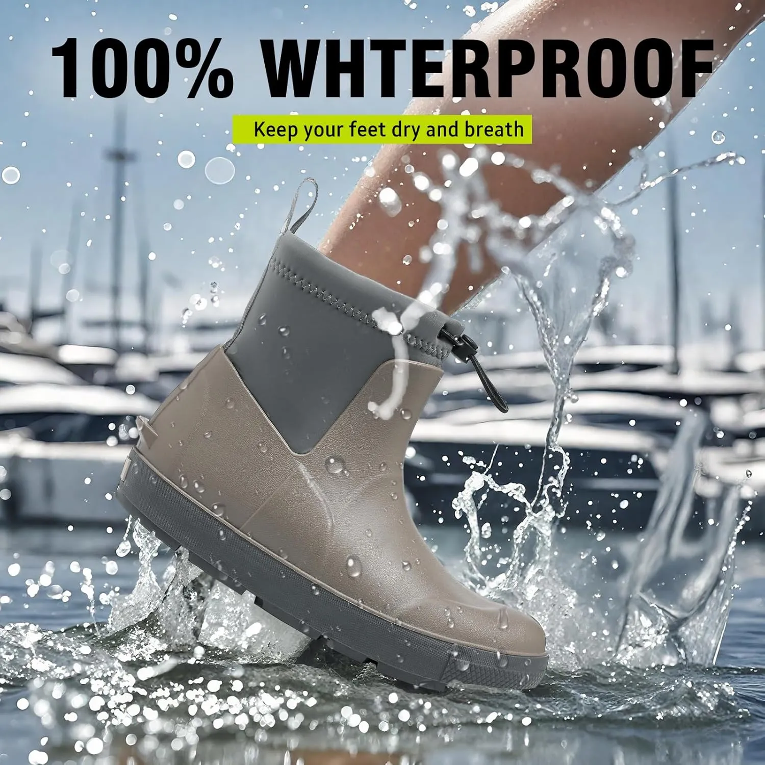 Men's Deck Boots,Ankle Rubber Rain boots Waterproof Anti-Slip Waterproof Shoes, Fishing Boating Boots Water Work Shoes for Men