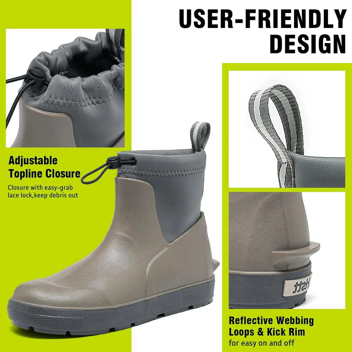 Men's Deck Boots,Ankle Rubber Rain boots Waterproof Anti-Slip Waterproof Shoes, Fishing Boating Boots Water Work Shoes for Men