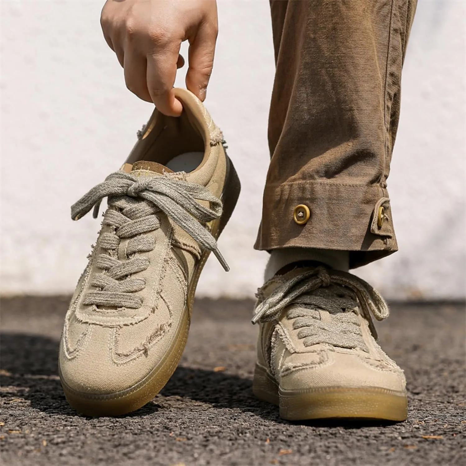 Men's Fashion Breathable Canvas Platform Lace Up Sneakers Casual Retro Non Slip Round Toe Walking Driving Flats Shoes