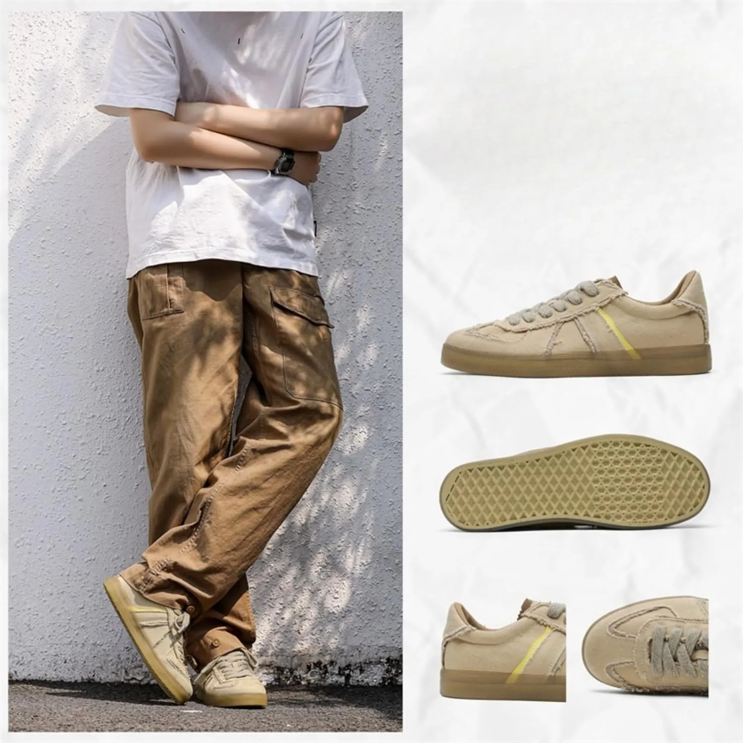 Men's Fashion Breathable Canvas Platform Lace Up Sneakers Casual Retro Non Slip Round Toe Walking Driving Flats Shoes