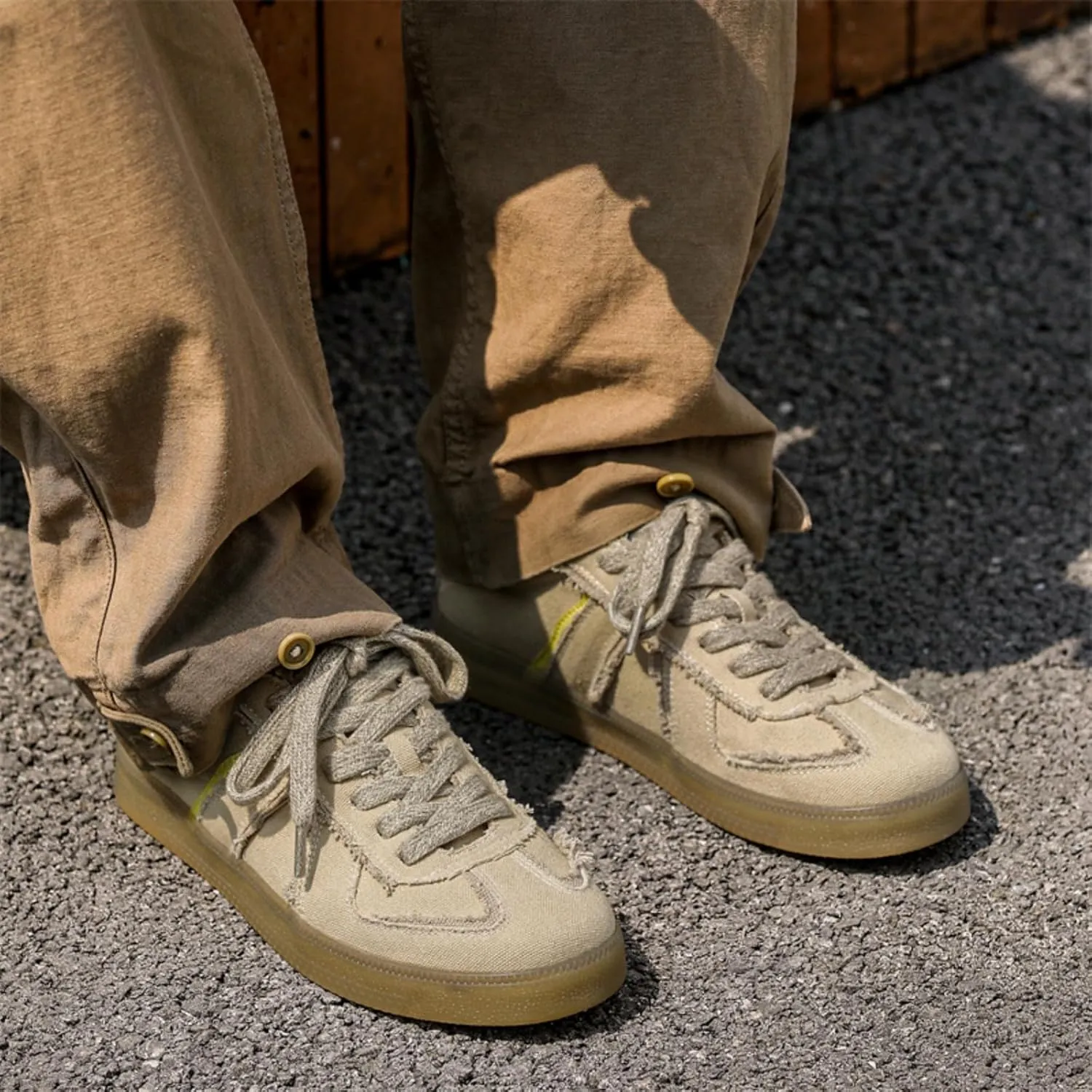 Men's Fashion Breathable Canvas Platform Lace Up Sneakers Casual Retro Non Slip Round Toe Walking Driving Flats Shoes