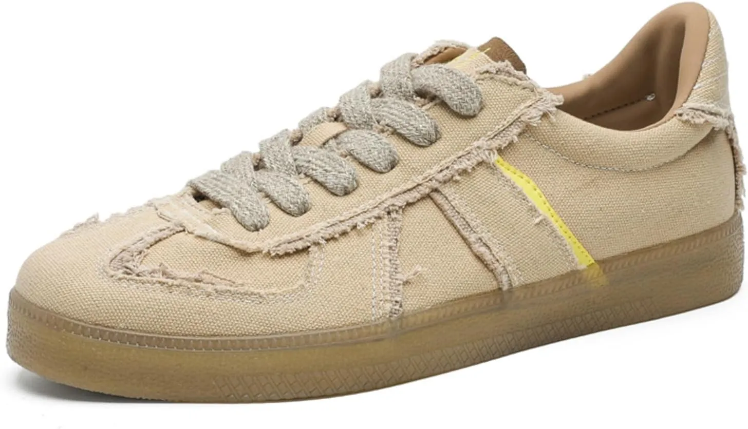 Men's Fashion Breathable Canvas Platform Lace Up Sneakers Casual Retro Non Slip Round Toe Walking Driving Flats Shoes