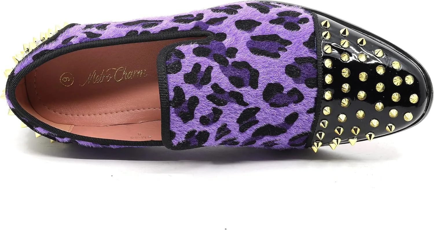 Men's Fashion Leopard Print Smoking Spike Dress Loafers Slip On Shoes SM-59