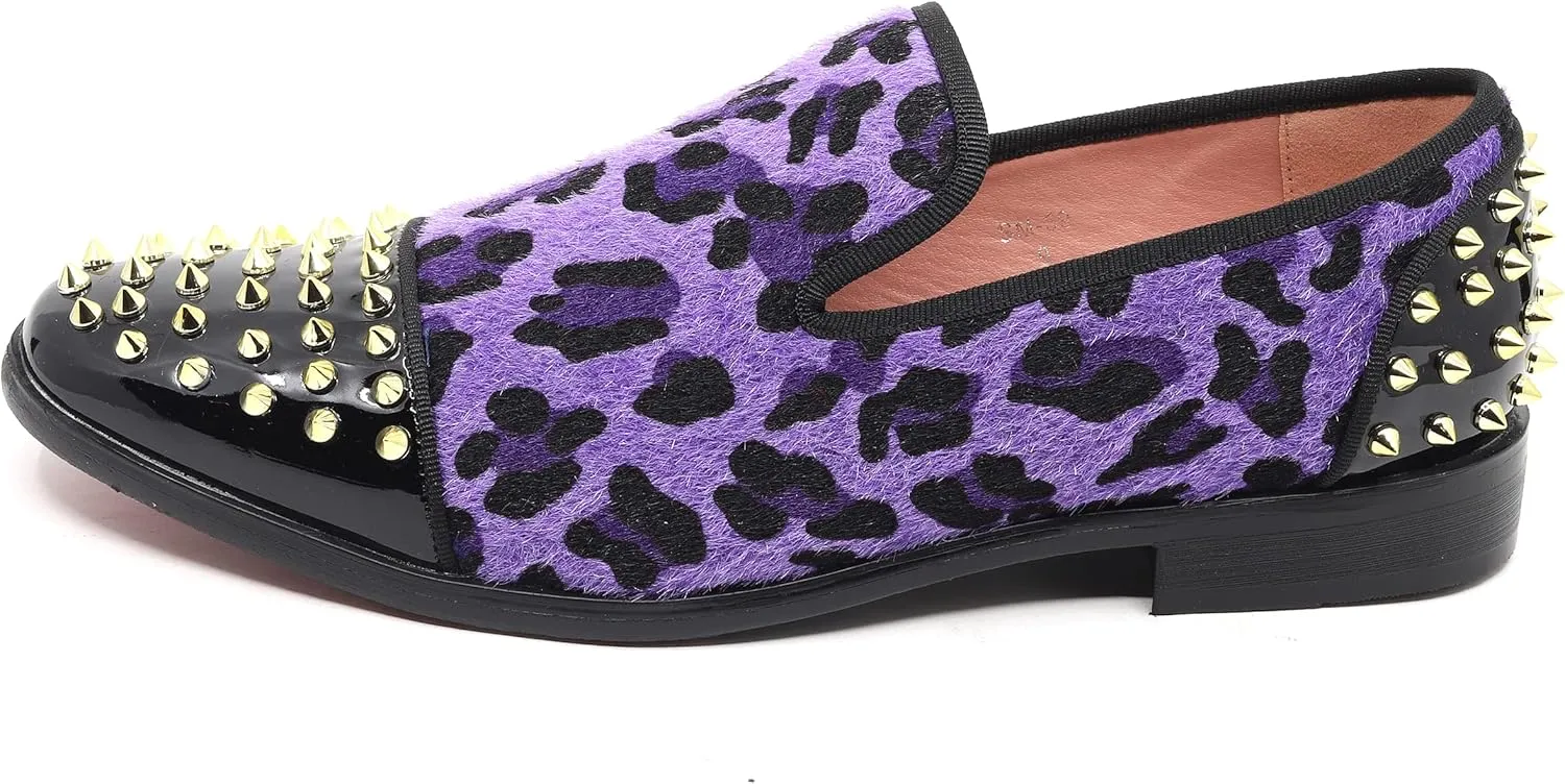 Men's Fashion Leopard Print Smoking Spike Dress Loafers Slip On Shoes SM-59
