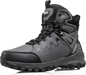 Men's Fashion Winter Snow Boots Outdoor Side Zipper High-top Sneakers Plush Lining Casual Warm Ankle Boots Anti-slip And Waterproof Hiking Boots Camp Backpacking Boots For Men