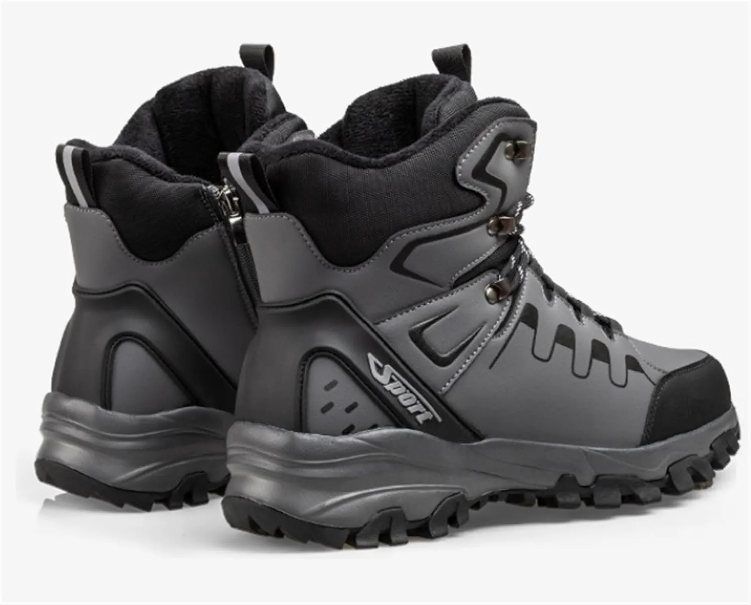 Men's Fashion Winter Snow Boots Outdoor Side Zipper High-top Sneakers Plush Lining Casual Warm Ankle Boots Anti-slip And Waterproof Hiking Boots Camp Backpacking Boots For Men