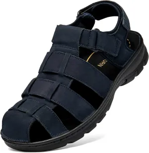Mens Fisherman Leather Closed Toe Sandals Walking Dress Casual Sandalias Whith Memory Foam Summer Outdoor Athletic Adjustable Comfortable