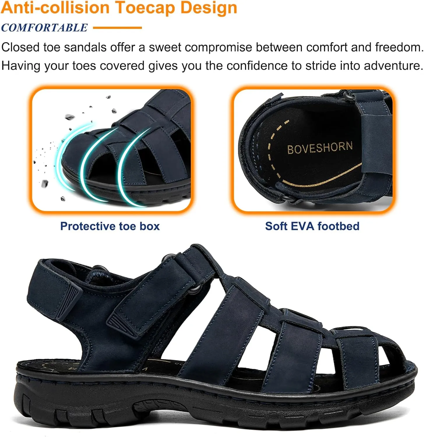 Mens Fisherman Leather Closed Toe Sandals Walking Dress Casual Sandalias Whith Memory Foam Summer Outdoor Athletic Adjustable Comfortable