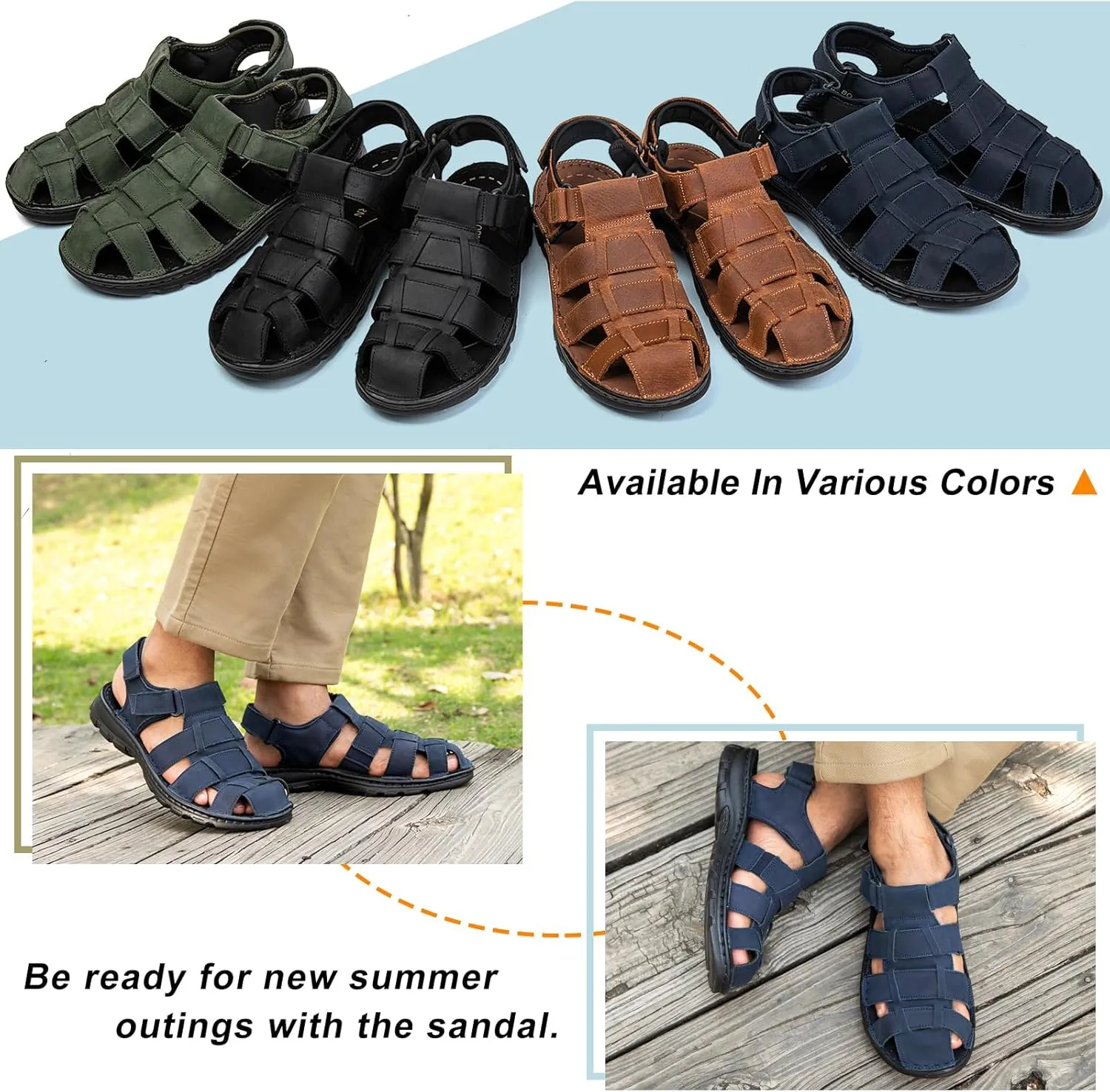 Mens Fisherman Leather Closed Toe Sandals Walking Dress Casual Sandalias Whith Memory Foam Summer Outdoor Athletic Adjustable Comfortable
