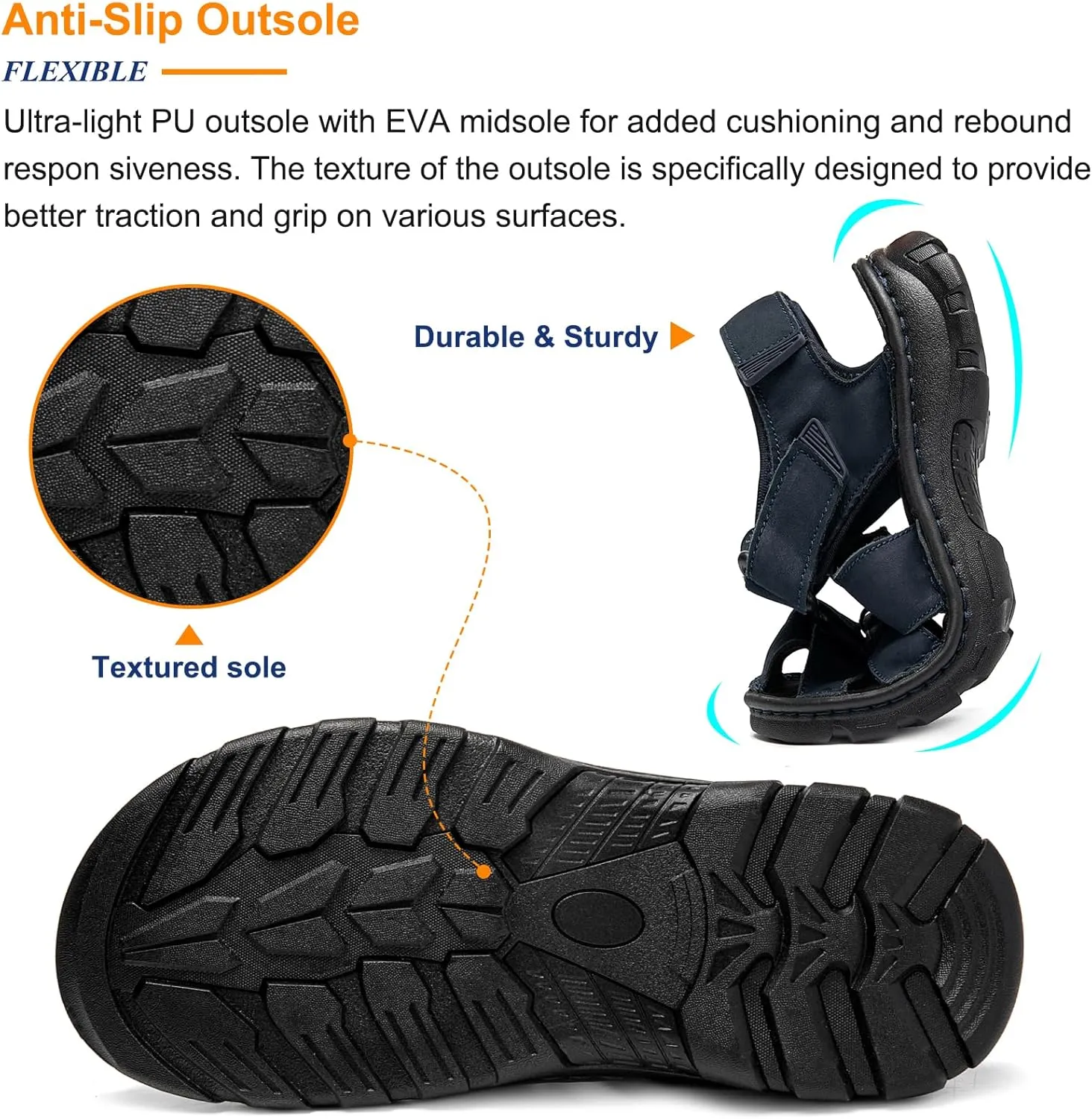 Mens Fisherman Leather Closed Toe Sandals Walking Dress Casual Sandalias Whith Memory Foam Summer Outdoor Athletic Adjustable Comfortable