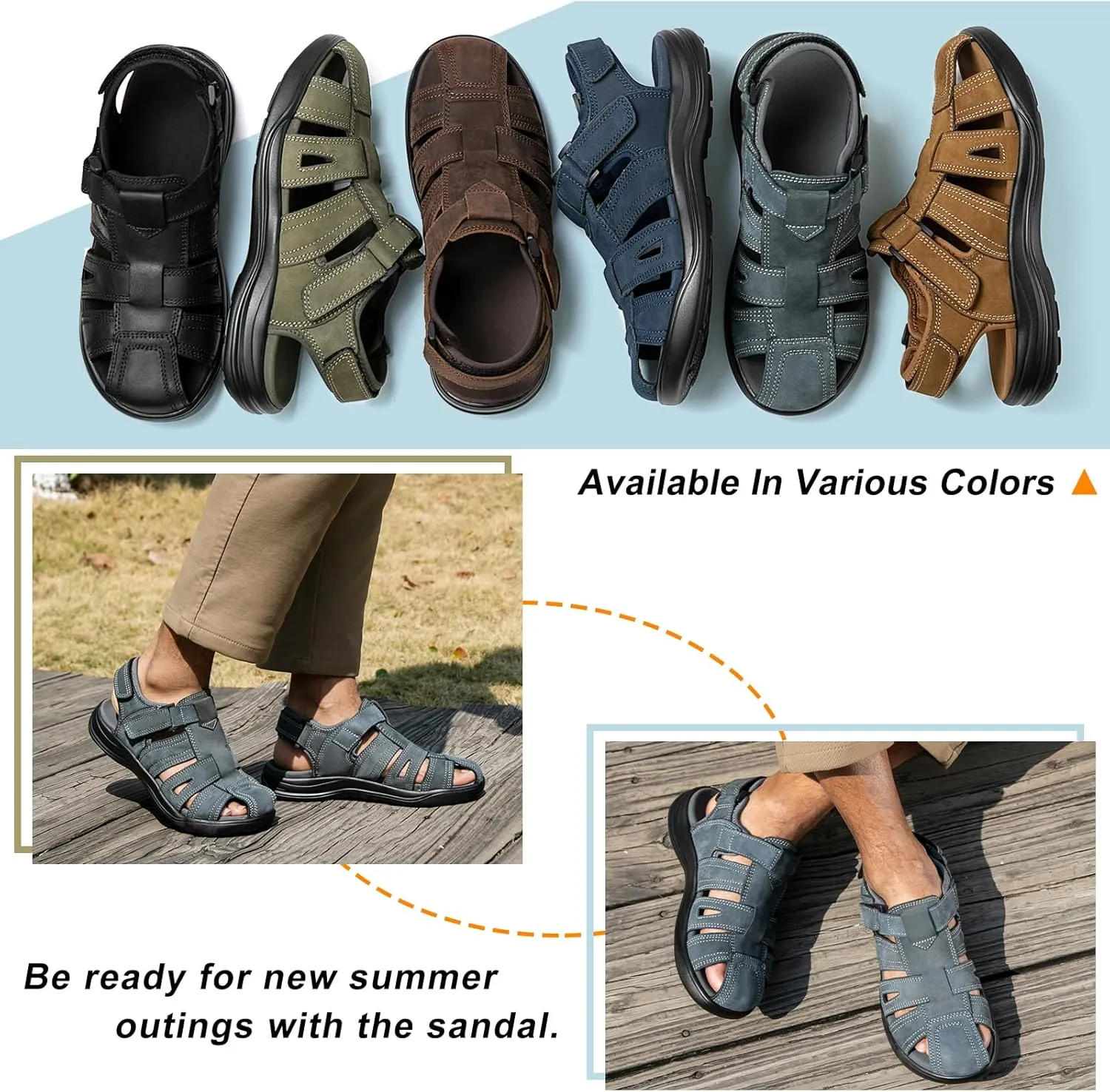 Mens Fisherman Leather Closed Toe Sandals Walking Dress Casual Sandalias Whith Memory Foam Summer Outdoor Athletic Adjustable Comfortable