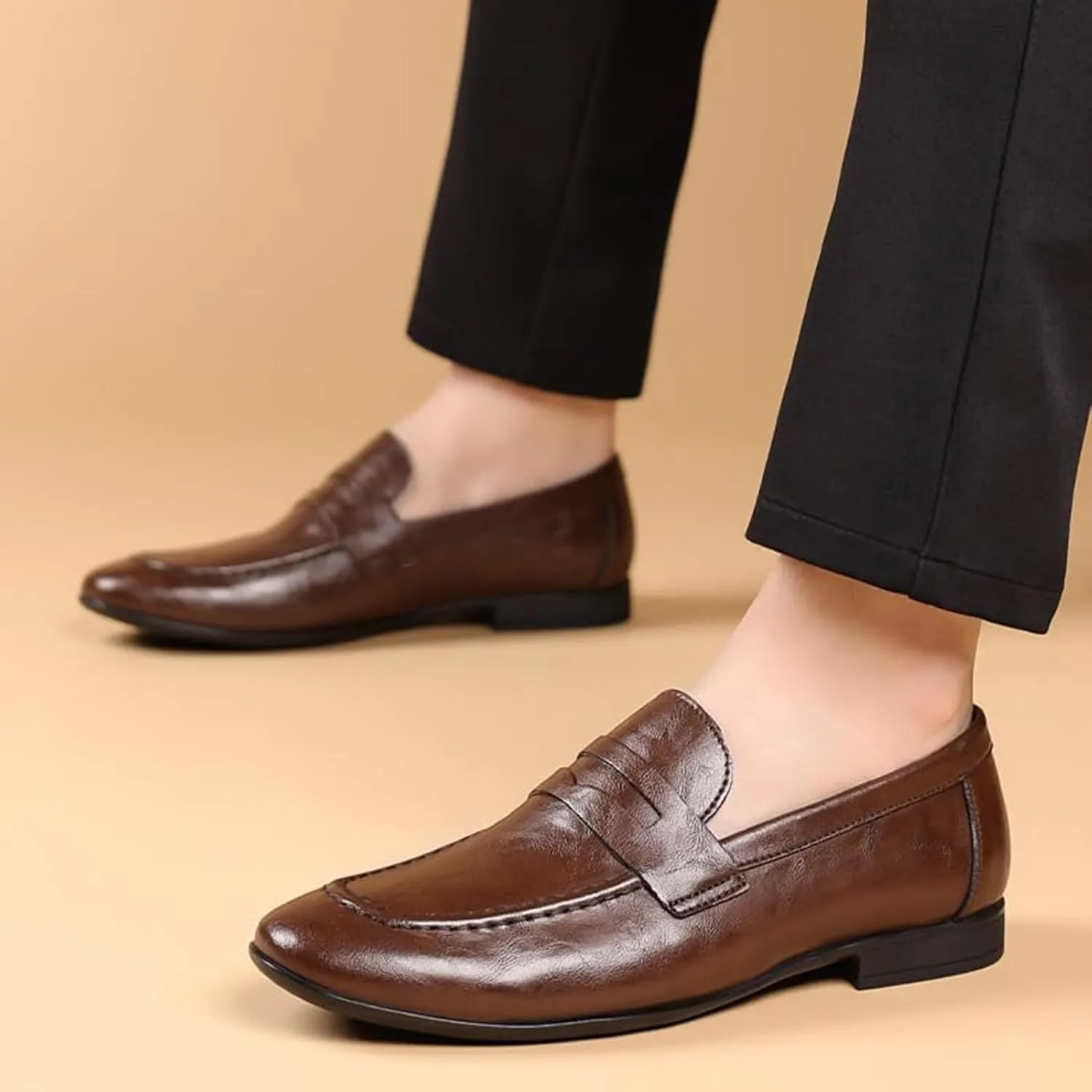 Men's Genuine Leather Dress Shoes Comfortable Slip On Monk Strap Loafers Classic Formal Business Shoes Luxury Round Toe Slip On Wedding