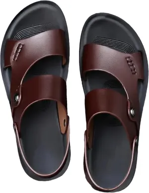 Men's Genuine Leather Sandals - Cowhide Casual Beach Slippers