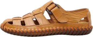 Mens Leather Hiking Sandals Closed Toe Walking Sandals Sports Outdoors Breathable Trekking Athletic Sandals Summer Beach Shoes