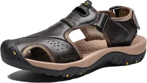 Men's Leather Sandals, Summer Water-Resistant Outdoor Shoes