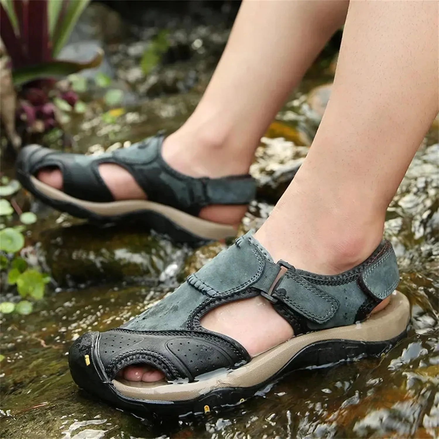 Men's Leather Sandals, Summer Water-Resistant Outdoor Shoes