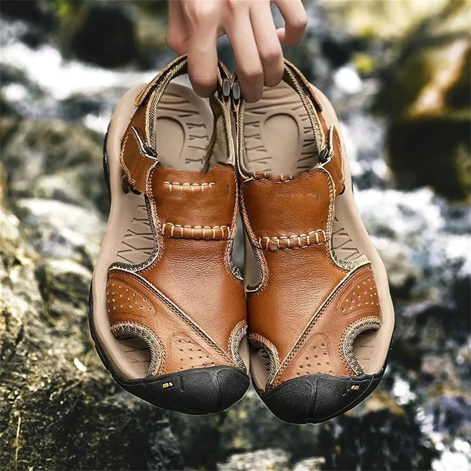 Men's Leather Sandals, Summer Water-Resistant Outdoor Shoes
