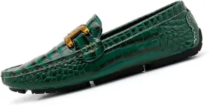 Men's Loafers Casual Slip On Loafers with Crocodile Embossed Metal Buckle Black Penny Loafers Comfortable Lightweight Driving Boat Shoes