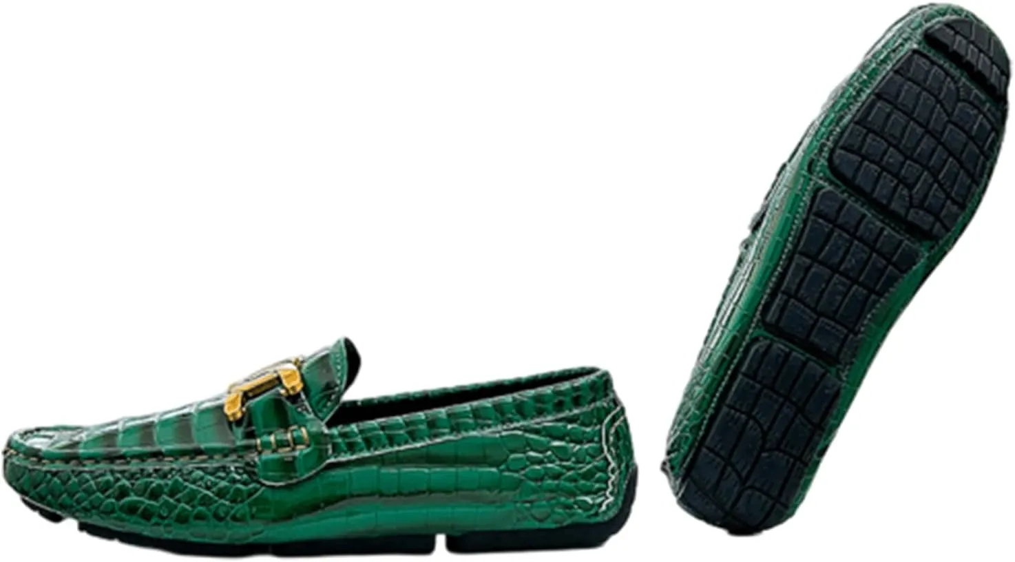 Men's Loafers Casual Slip On Loafers with Crocodile Embossed Metal Buckle Black Penny Loafers Comfortable Lightweight Driving Boat Shoes