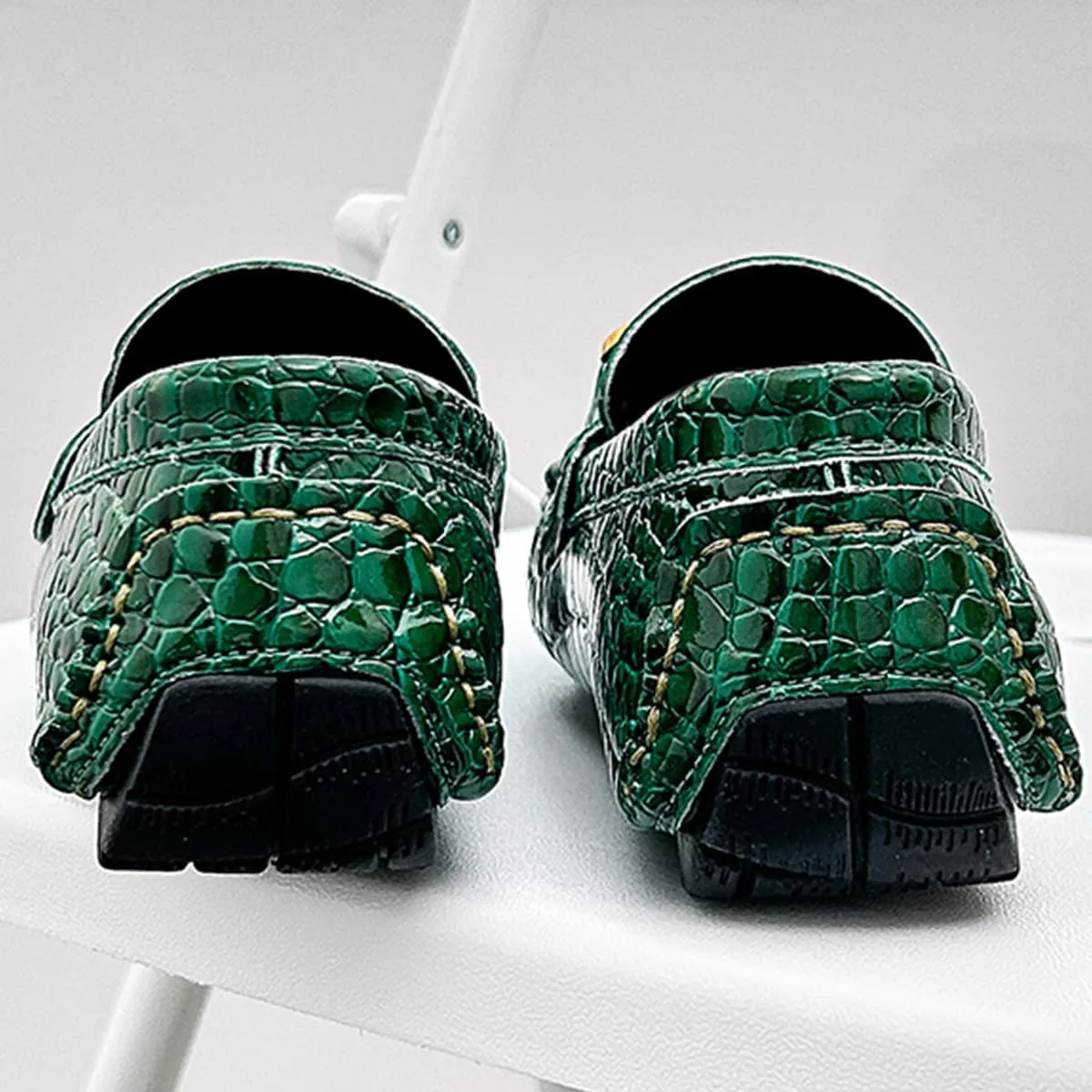 Men's Loafers Casual Slip On Loafers with Crocodile Embossed Metal Buckle Black Penny Loafers Comfortable Lightweight Driving Boat Shoes