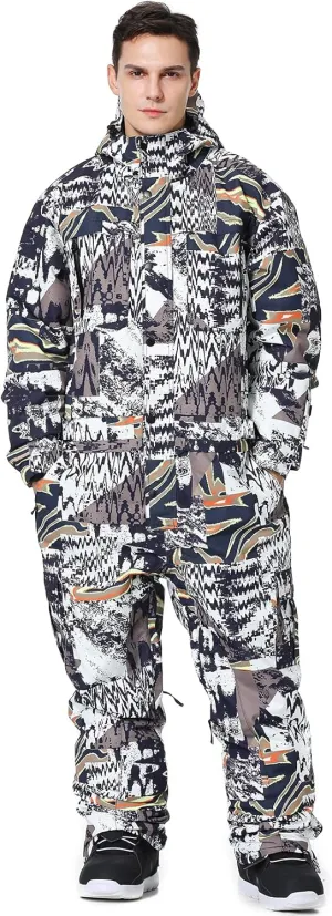 Mens One Piece Ski Suit Colorful Jumpsuits Snowboard Snowsuits Winter Outdoor Waterproof for Snow Sports