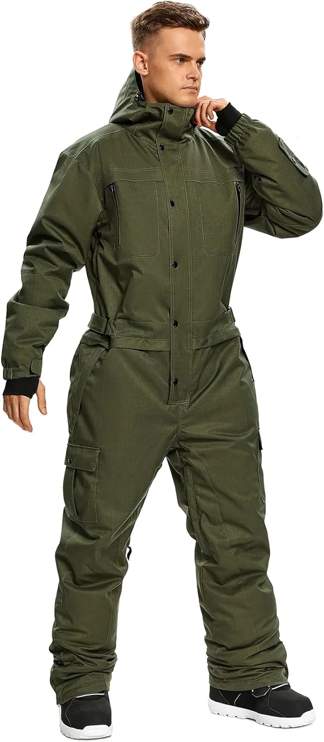 Mens One Piece Ski Suit Colorful Jumpsuits Snowboard Snowsuits Winter Outdoor Waterproof for Snow Sports