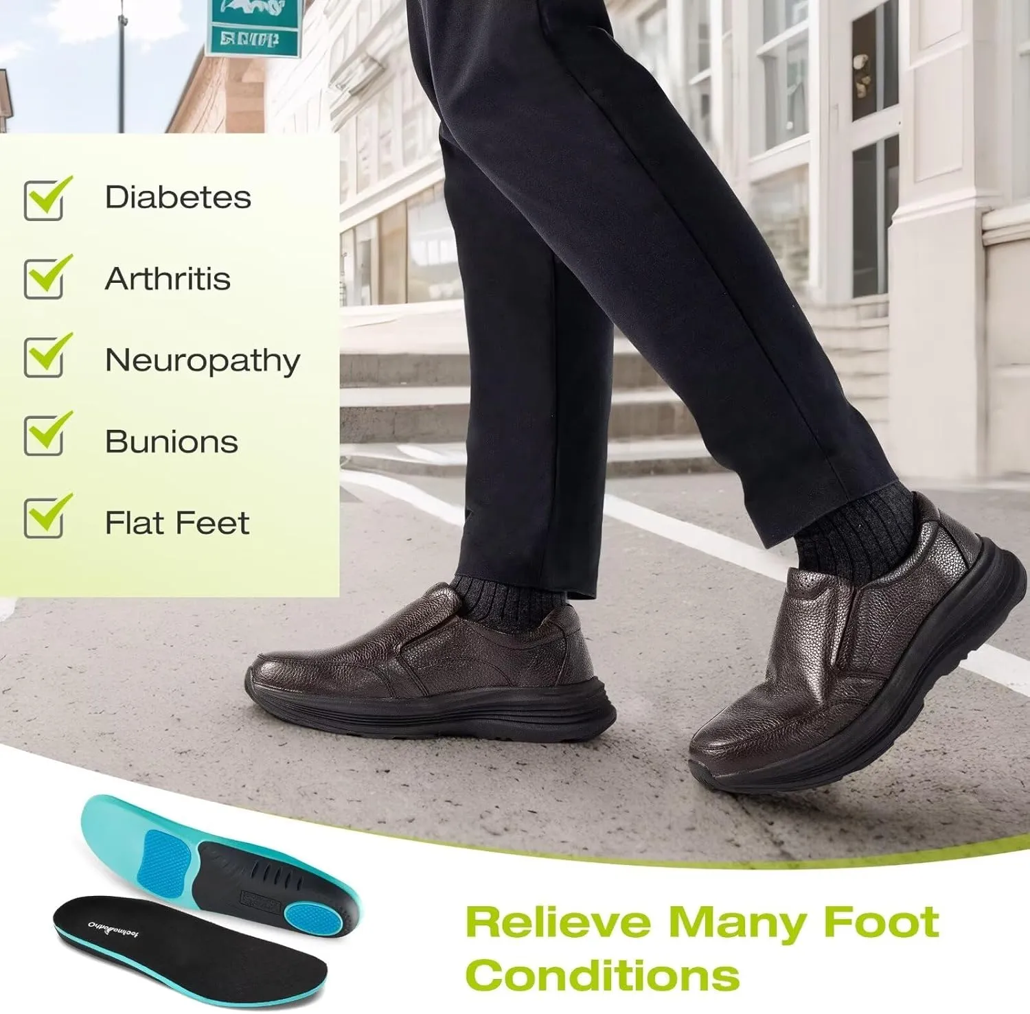 Men's Orthopedic Leather Dress Walking Shoes: Comfortable Orthotic Plantar Fasciitis Oxford Shoes with Arch Support, Flat Feet Casual Business Slip-On Loafers for Foot and Heel Pain Relief