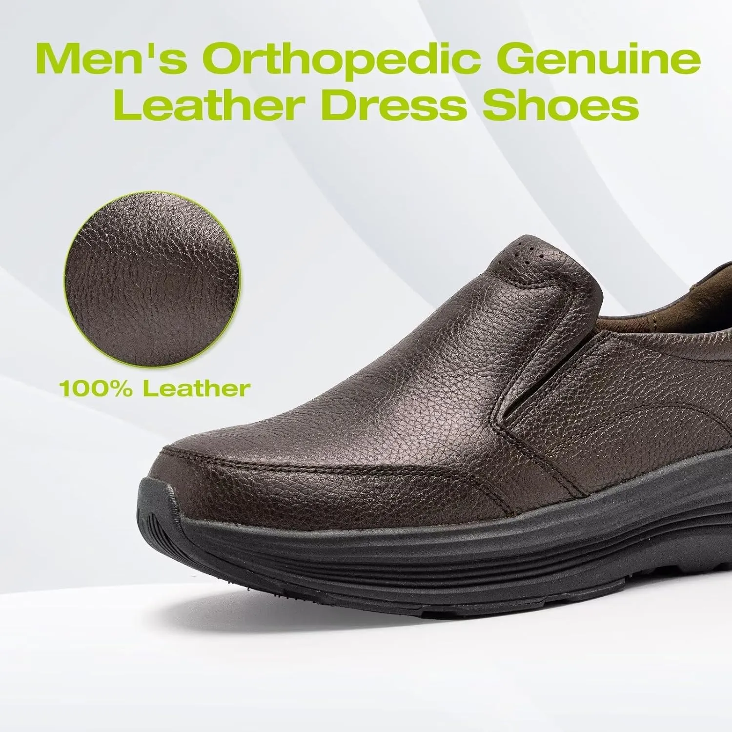 Men's Orthopedic Leather Dress Walking Shoes: Comfortable Orthotic Plantar Fasciitis Oxford Shoes with Arch Support, Flat Feet Casual Business Slip-On Loafers for Foot and Heel Pain Relief