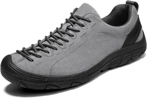 Men's Outdoor Suede Leather Lace Up Trekking Tactical Sneakers Casual Comfortable Anti-Collision wear-Resistant Low Top Hiking Sneakers Walking Work Shoes with Arch Support