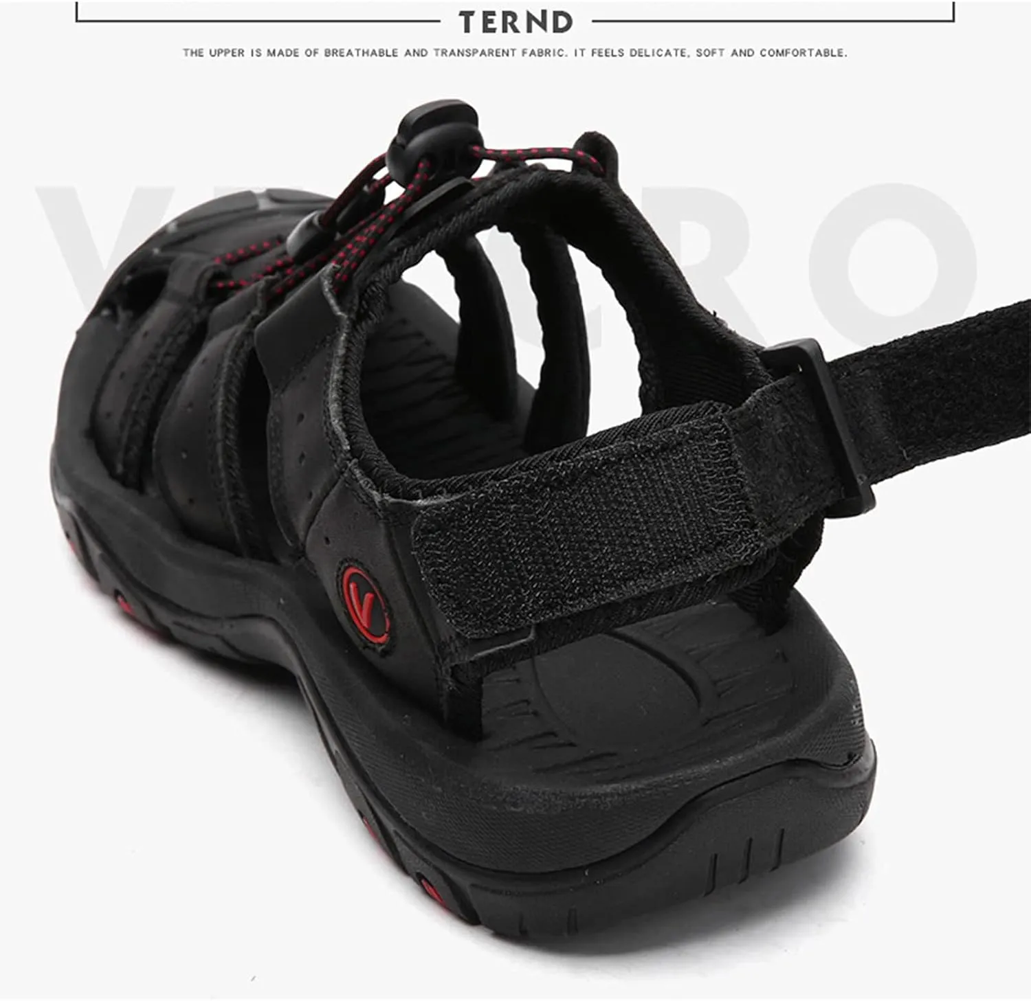 Mens Sports Outdoor Sandals, Genuine Leather Cowhide Summer Quality Beach Slippers, Casual Trekking Walking Hiking Touch Close Strap Sandals for Men,Black-38