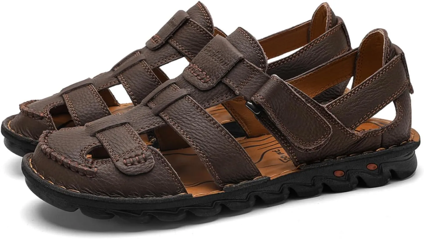 Mens Summer Casual Closed Toe Leather Sandals Outdoor Fisherman Adjustable Beach Shoes
