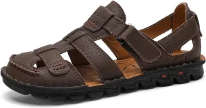 Mens Summer Casual Closed Toe Leather Sandals Outdoor Fisherman Adjustable Beach Shoes