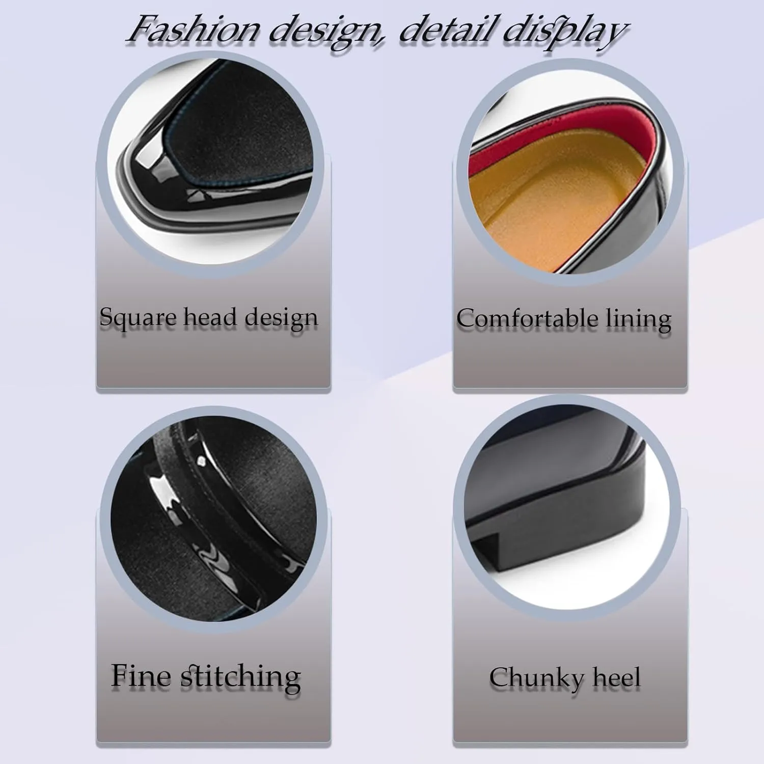 Mens Velvet Patent Leather Chunky Heel Dress Loafers Classic Square Toe Flat Non-Slip One-Step Business and Party Penny Tuxedo Shoes Wedding Work Shoes