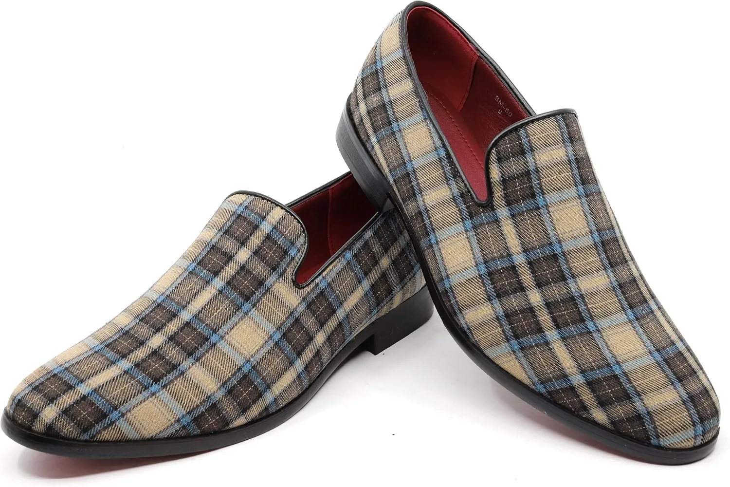 Men's Vintage Plaid Fashion Smoking Slipper Dress Tuxedo Loafers Slip On Shoes SM-50