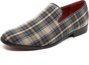 Men's Vintage Plaid Fashion Smoking Slipper Dress Tuxedo Loafers Slip On Shoes SM-50