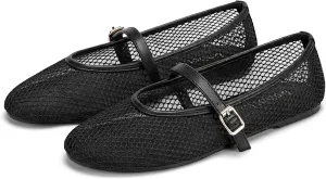 Mesh Ballet Flats for Women Round Toe Mary Jane Shoes Sexy Fishnet Trendy Dressy Ballerina Flat Shoes 2025