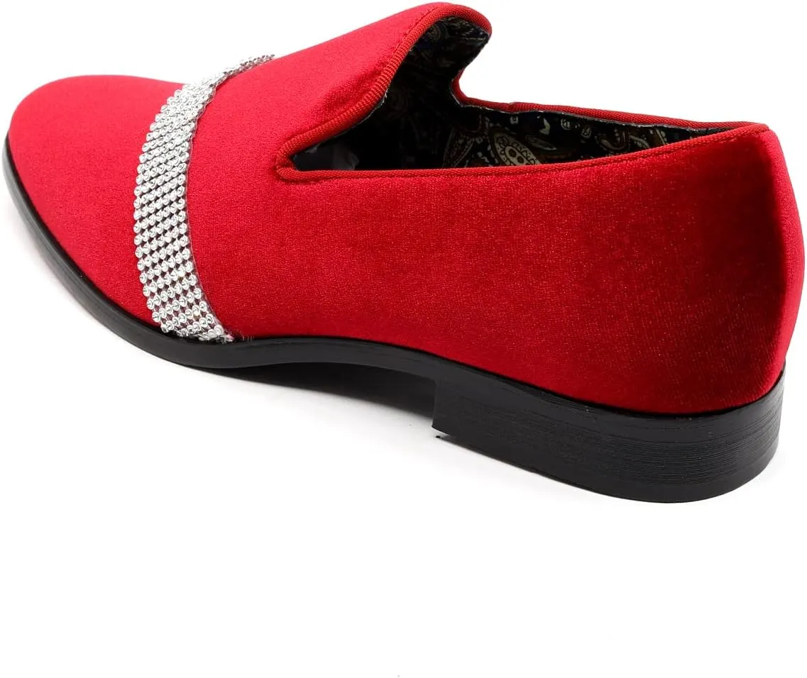 Metrocharm Men's Velvet Smoking Slipper with Rhinestone Embellished Strap Dress Tuxedo Loafer Slip On Shoe SM-10