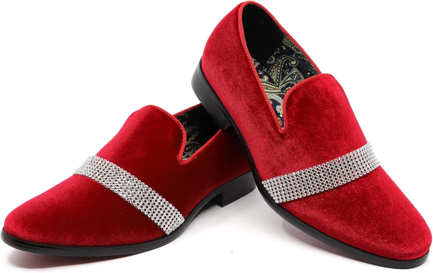 Metrocharm Men's Velvet Smoking Slipper with Rhinestone Embellished Strap Dress Tuxedo Loafer Slip On Shoe SM-10
