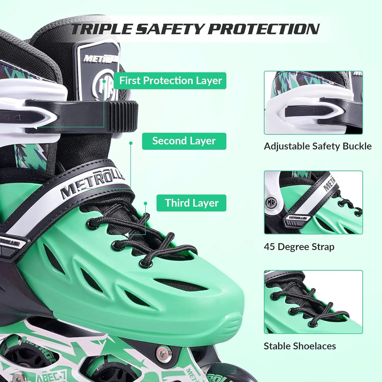 METROLLER Inline Skates for Girls and Boys, Women, Men 4 Sizes Adjustable Inline Skates with Light Up Wheels, Illuminating Beginner Skates for Kids 5-8 8-12 & Adult Youth.