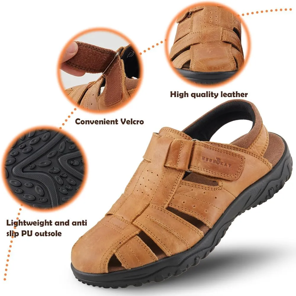 MGGMOKAY Men's Fisherman Sandals Summer Genuine Leather Breathable Outdoor Sandal Closed Toe