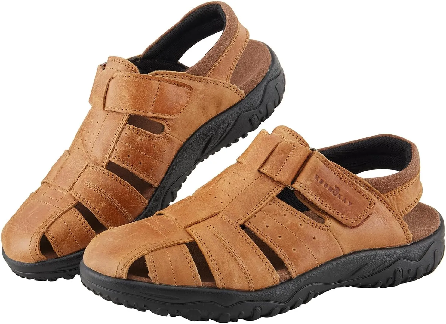 MGGMOKAY Men's Fisherman Sandals Summer Genuine Leather Breathable Outdoor Sandal Closed Toe