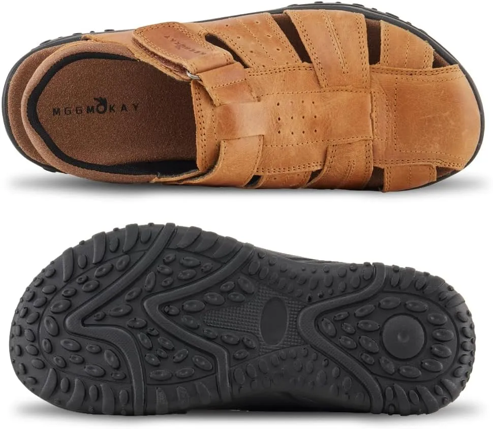 MGGMOKAY Men's Fisherman Sandals Summer Genuine Leather Breathable Outdoor Sandal Closed Toe
