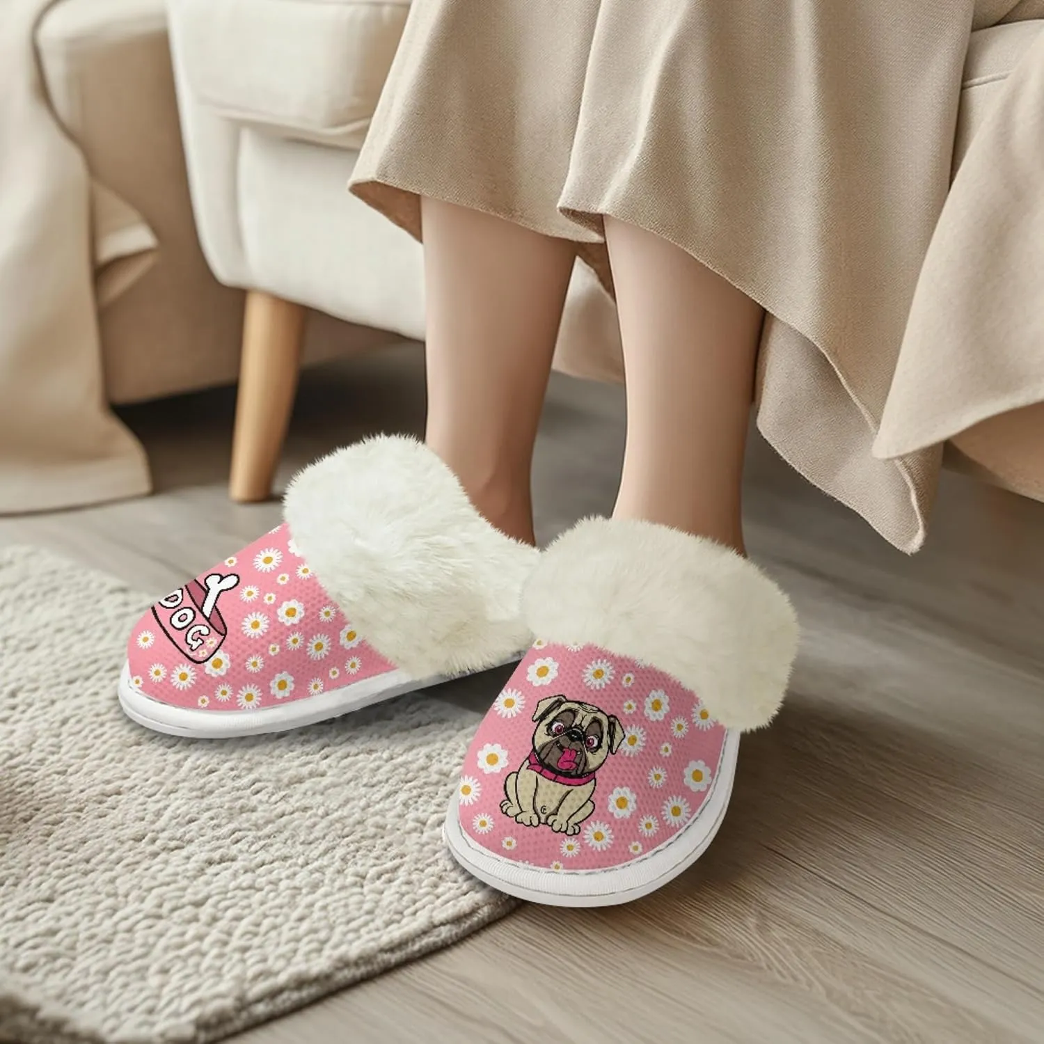 Micoklinlin Women's Slippers Cute Plush Fuzzy Lined House Shoes for Men Comfy Flannel Bedroom Slippers for Autumn Winter