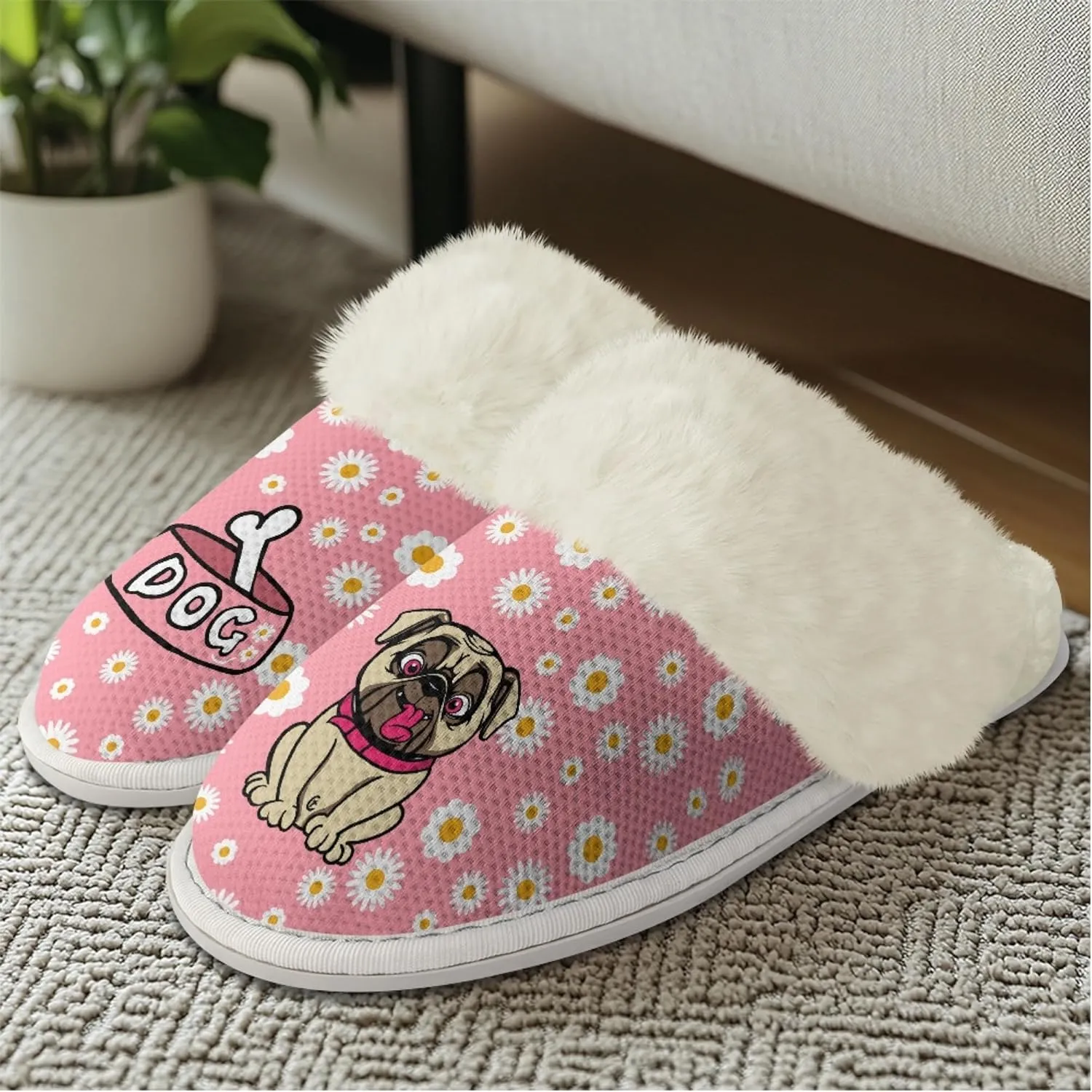 Micoklinlin Women's Slippers Cute Plush Fuzzy Lined House Shoes for Men Comfy Flannel Bedroom Slippers for Autumn Winter