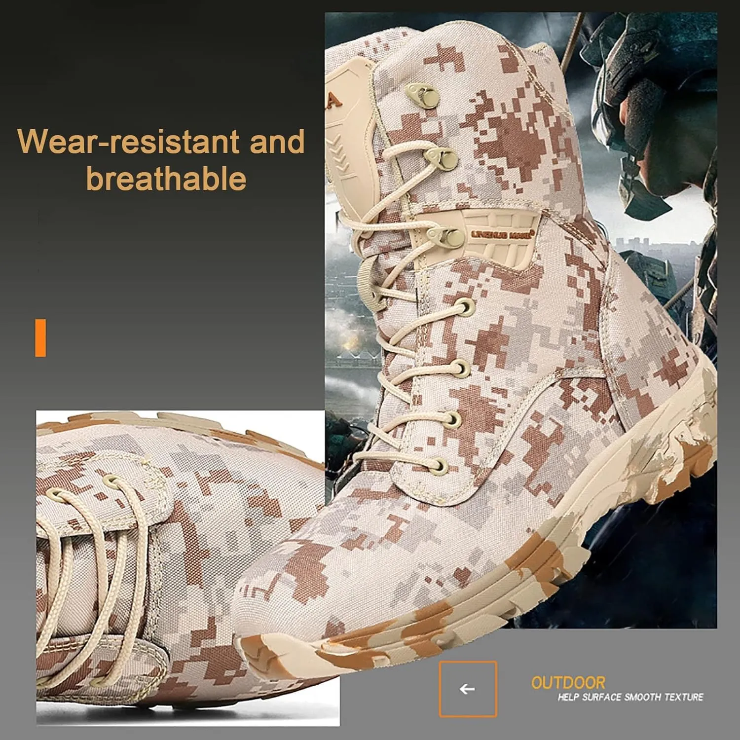 Military and Tactical Boots for Men, Autumn and Winter High-top Waterproof Non-slip Camouflage Combat Boots, for Outdoor Desert Lace-up Mountaineering Boots