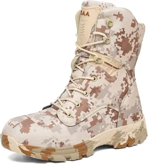 Military and Tactical Boots for Men, Autumn and Winter High-top Waterproof Non-slip Camouflage Combat Boots, for Outdoor Desert Lace-up Mountaineering Boots
