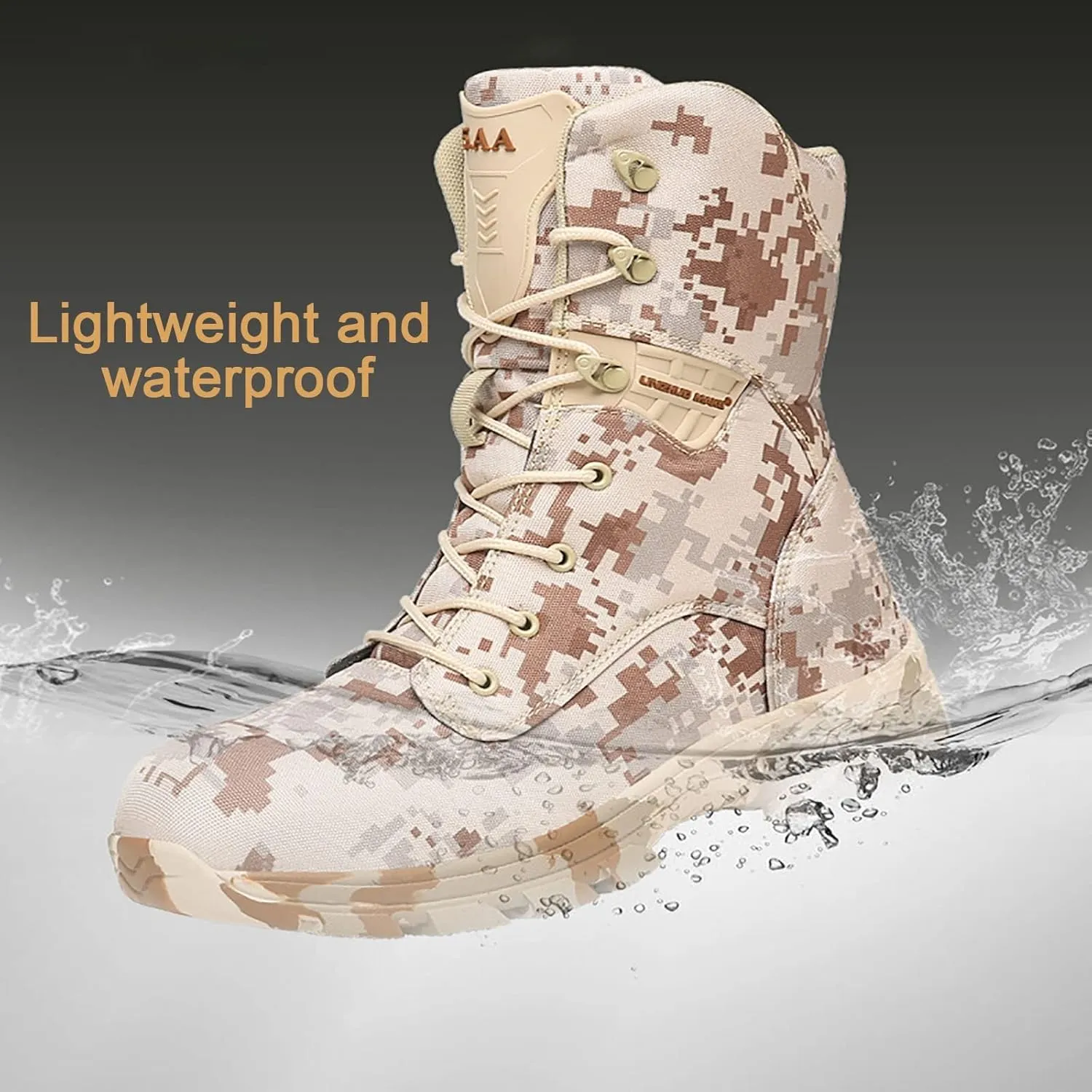 Military and Tactical Boots for Men, Autumn and Winter High-top Waterproof Non-slip Camouflage Combat Boots, for Outdoor Desert Lace-up Mountaineering Boots